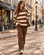 Edith Women's Striped Knit Jumper – Oversized Crew Neck Drop Shoulder Sweater
