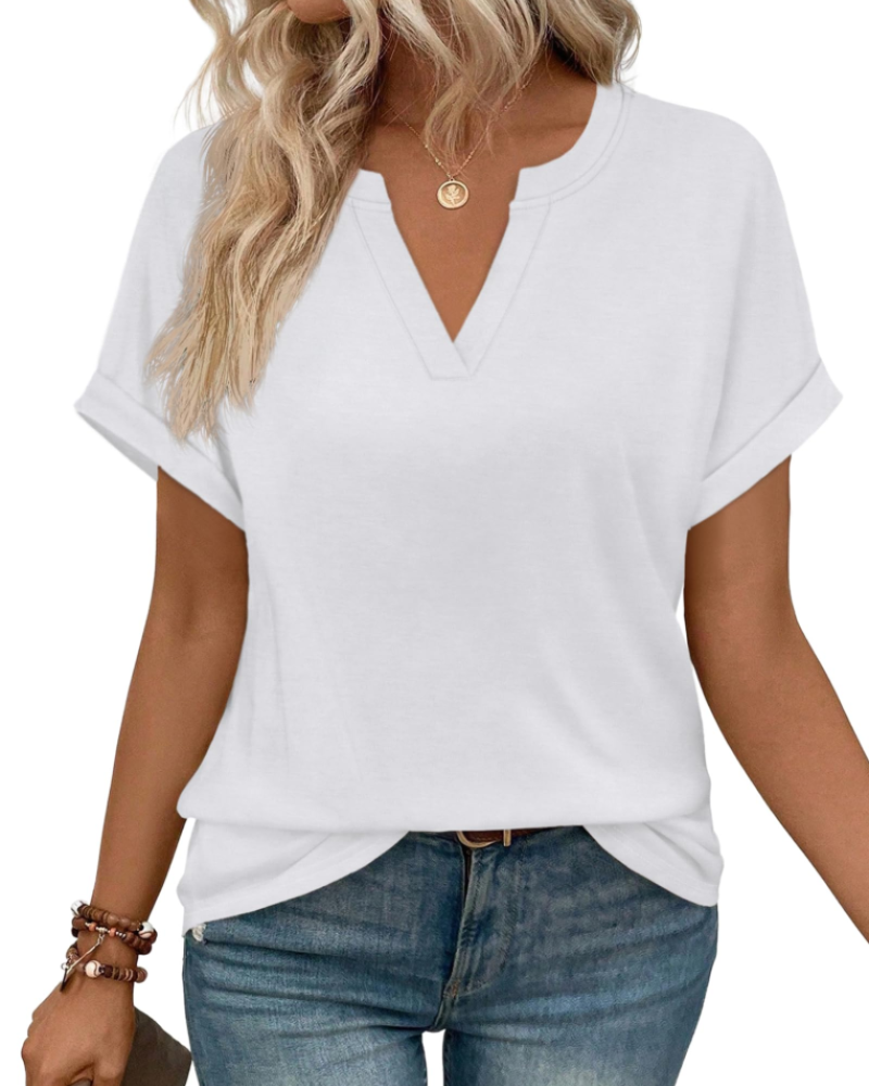 Sadie Women's V Neck T-Shirt – Short Sleeve Loose Fit Casual Tunic Top