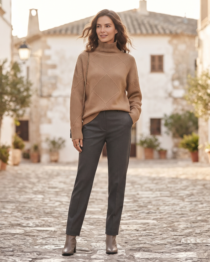Lisette Women's Cashmere Roll-Neck Jumper – Soft Warm Knit in Eight Colours