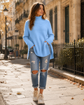 Lorelei Women's Turtleneck Jumper – Longline High-Low Sweater with Side Slits