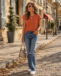 Brielle Women's Crew Neck Top – Extended Short Sleeve Smart Casual T-Shirt