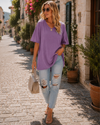 Wren Women's Oversized V Neck T-Shirt – Half Sleeve Casual Baseball Style Top