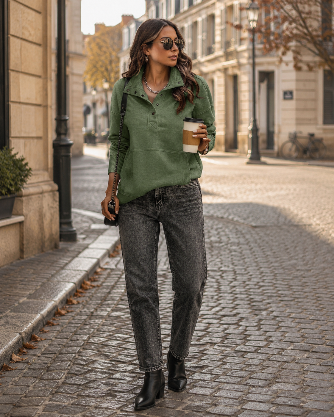 Phoebe Women's Henley Sweatshirt – Ribbed V-Neck Long Sleeve Casual Pullover