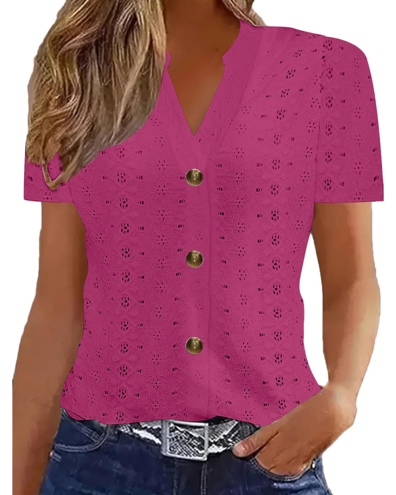 Seraphina Women's Linen Blend Polo Top – Short Sleeve Button Front Blouse