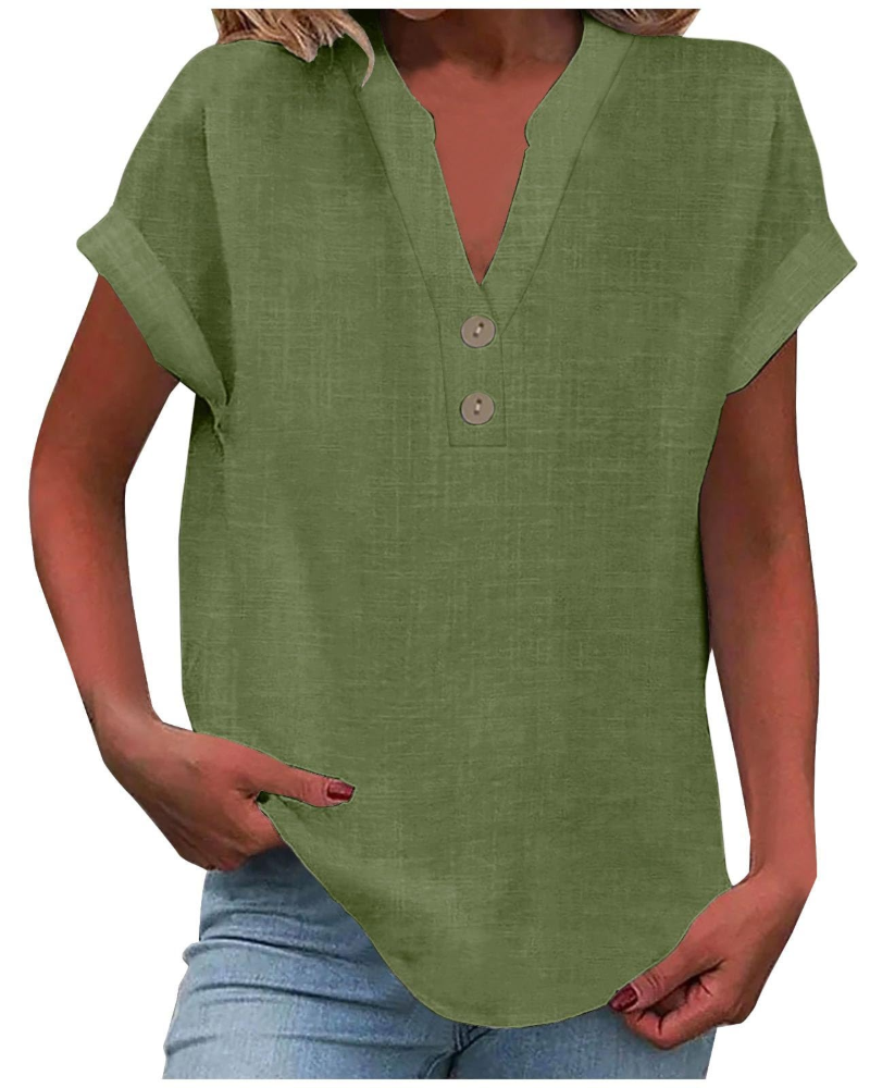 Elora Women's Casual V Neck T-Shirt – Short Sleeve Everyday Summer Top