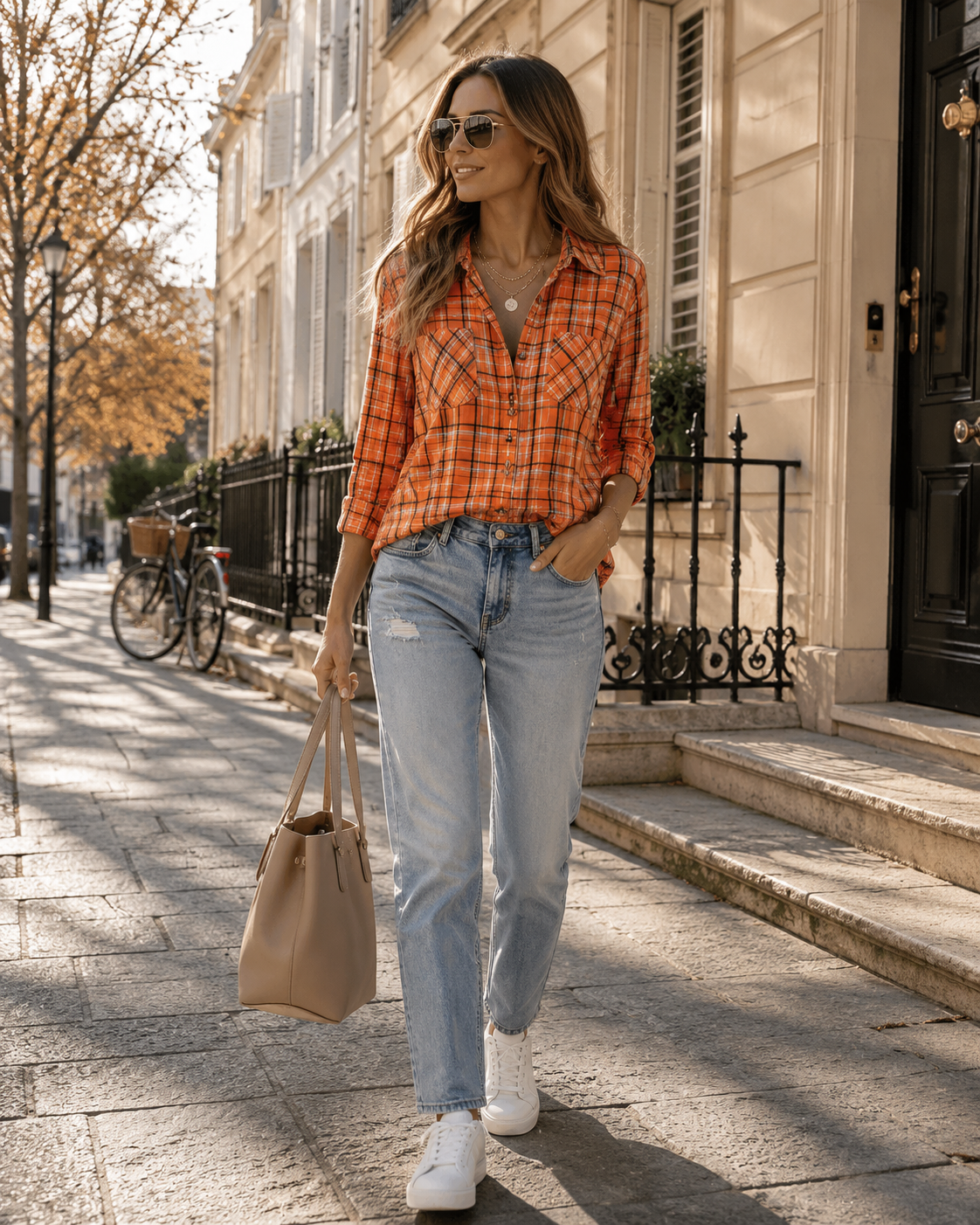 Verity Women's Plaid Shirt – Oversized Button-Down Flannel with Chest Pockets