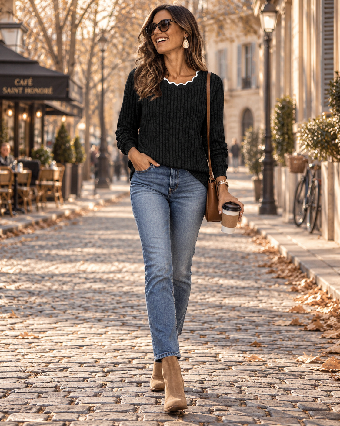 Primrose Women's Scallop Neck Jumper – Lightweight Long Sleeve Relaxed Sweater