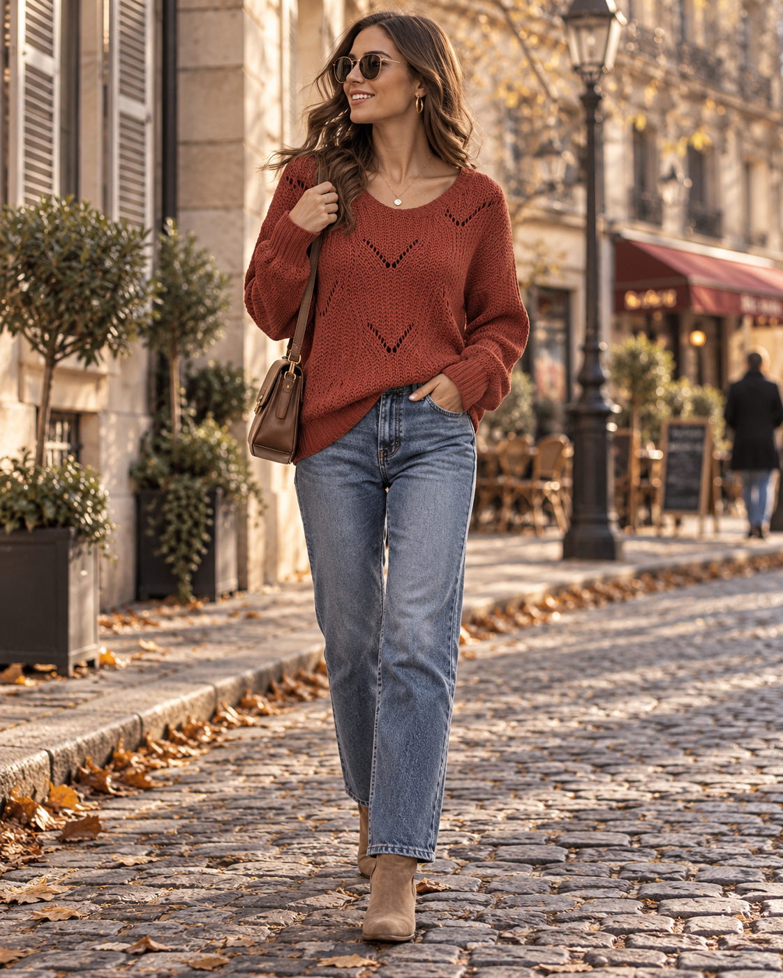 Audrey Women's Hollow Knit Jumper – Convertible Crew Neck Off-Shoulder Loose Sweater