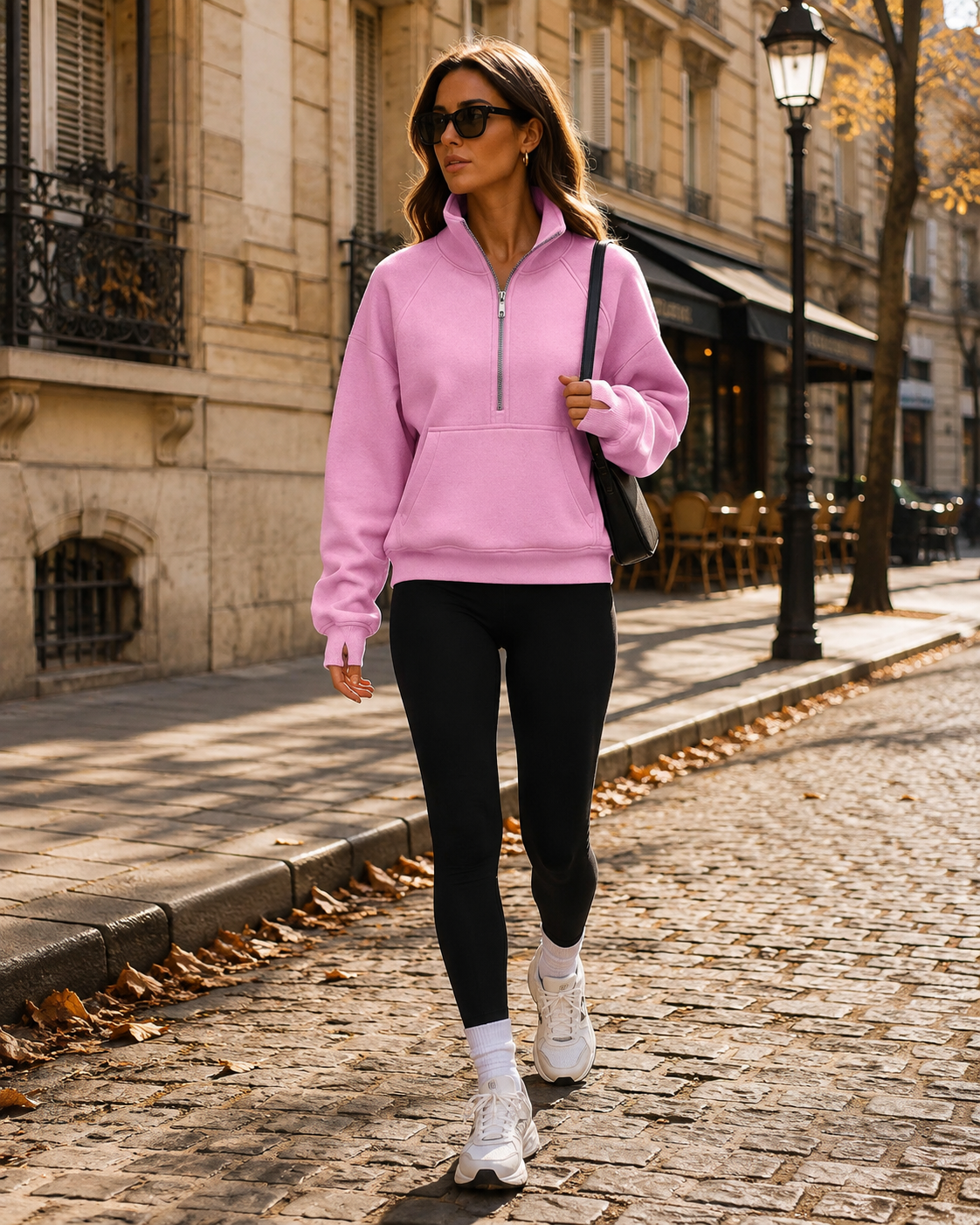 Ottilie Women's Half-Zip Hoodie – Fleece-Lined Cropped Sweatshirt with Thumb Holes