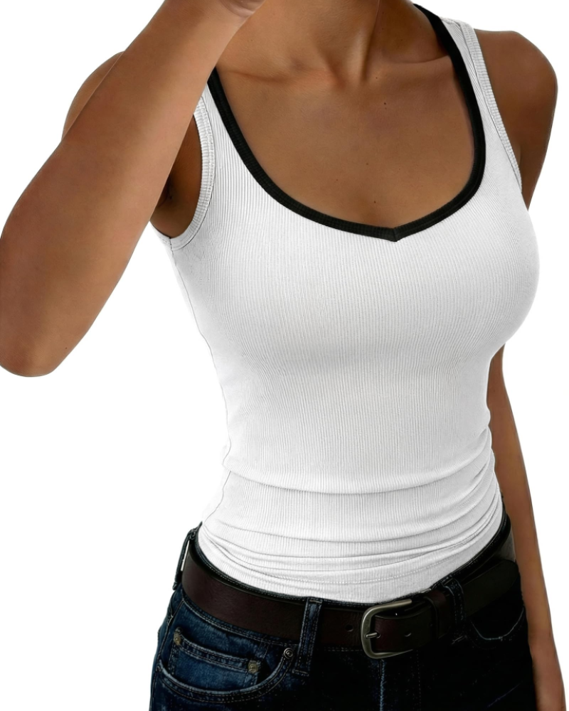 Joanna Women's Ribbed V Neck Tank Top – Sleeveless Fitted Casual Vest