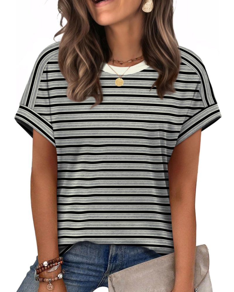 Piper Women's Cap Sleeve T-Shirt – Crew Neck Loose Fit Casual Summer Top
