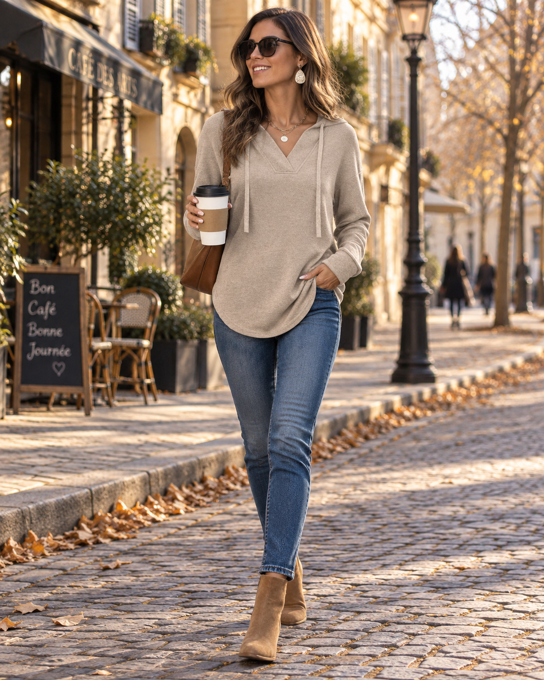 Bethany Women's V-Neck Hoodie – Long Sleeve High-Low Hem Relaxed Pullover