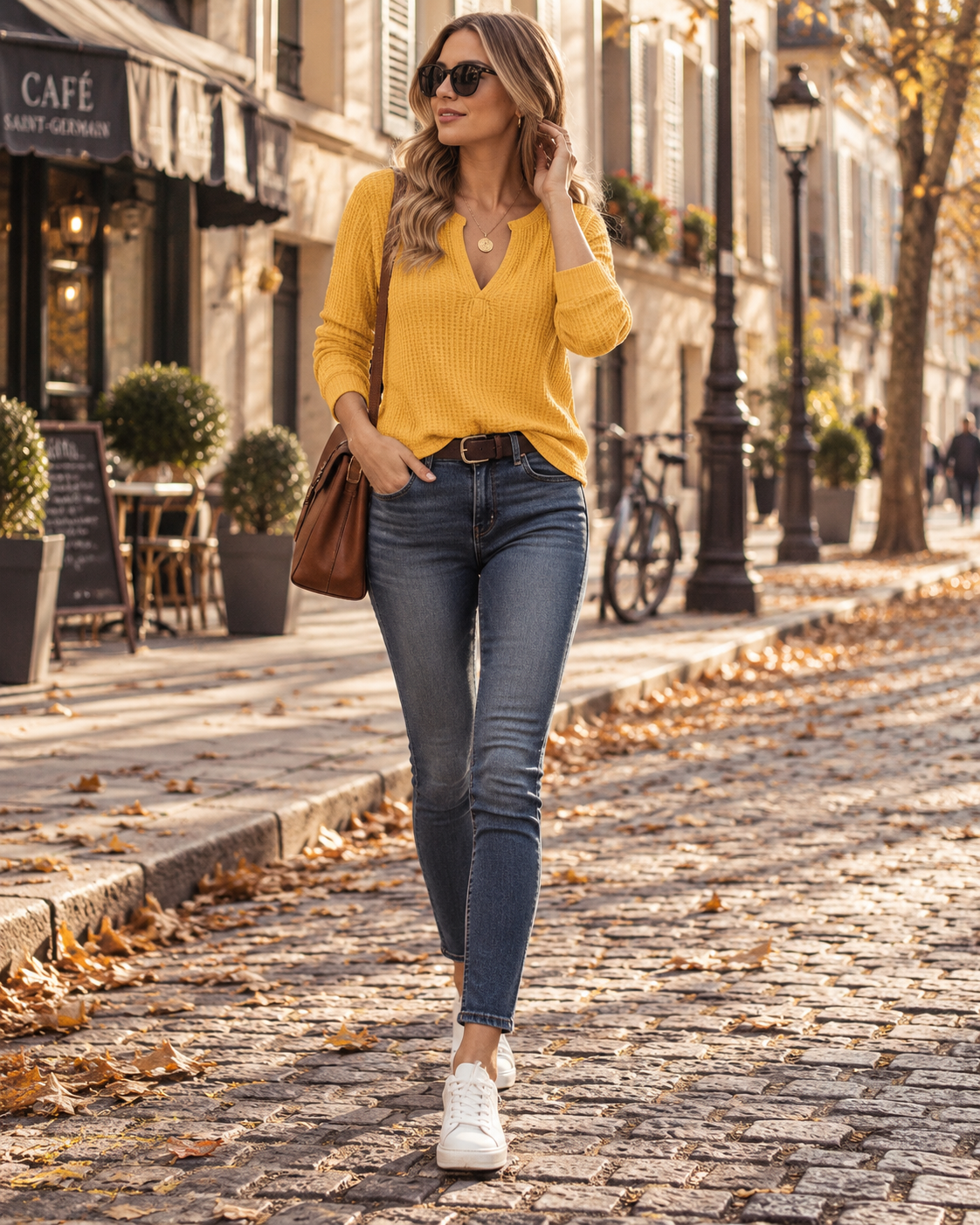 Agnes Women's Waffle Knit Top – V-Neck Long Sleeve Loose Fit Pullover Shirt