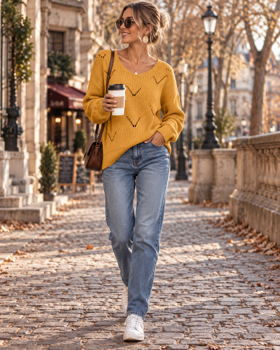Audrey Women's Hollow Knit Jumper – Convertible Crew Neck Off-Shoulder Loose Sweater