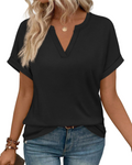 Sadie Women's V Neck T-Shirt – Short Sleeve Loose Fit Casual Tunic Top
