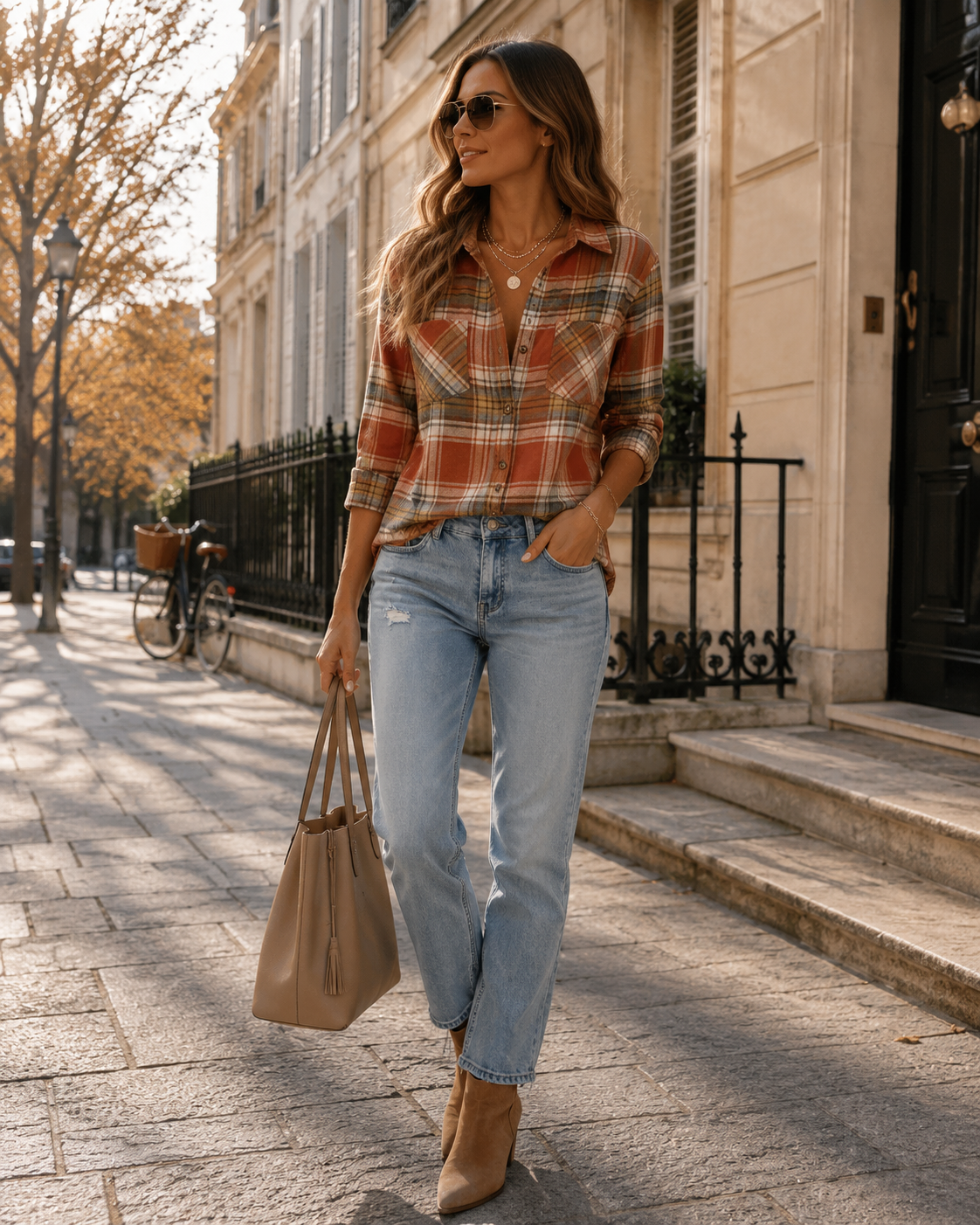 Verity Women's Plaid Shirt – Oversized Button-Down Flannel with Chest Pockets