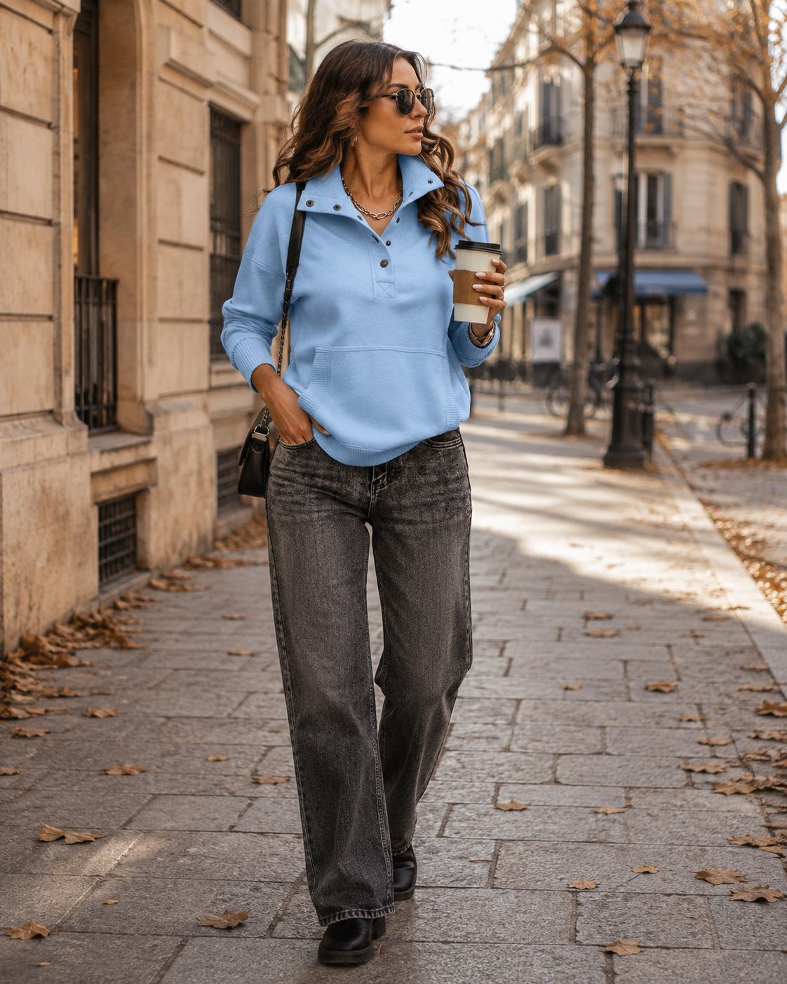 Phoebe Women's Henley Sweatshirt – Ribbed V-Neck Long Sleeve Casual Pullover