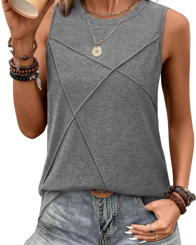 Alicia Women's Crew Neck Tank Top – Sleeveless Longline Casual Vest with Textured Front