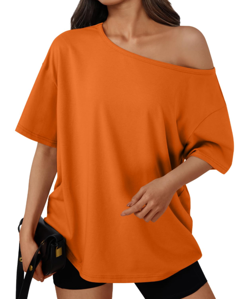 Erin Women's Off Shoulder T-Shirt – Short Sleeve Oversized Casual Summer Top