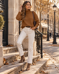 Annabelle Women's Turtleneck Jumper – Oversized Fuzzy Knit High-Low Hem Sweater