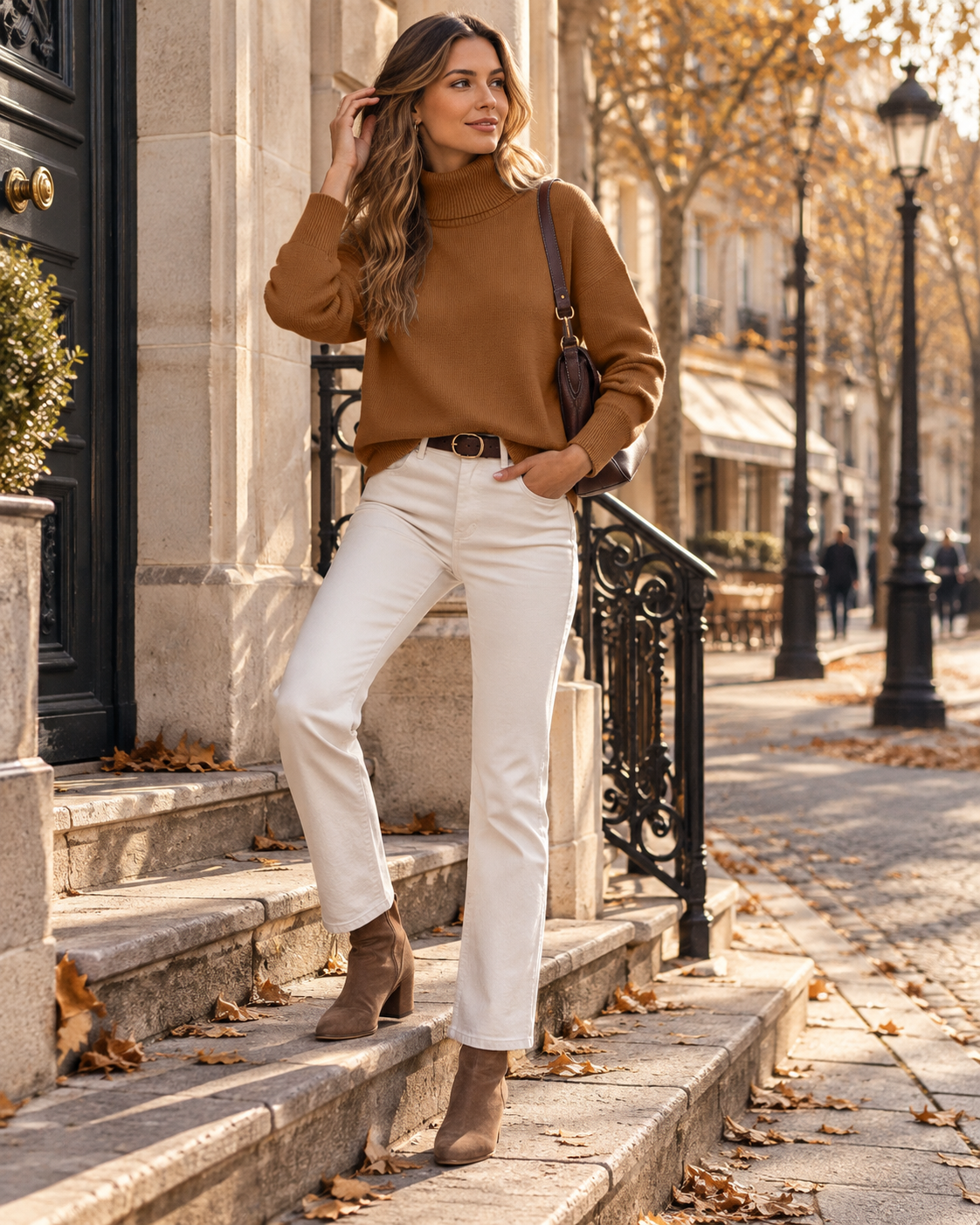 Annabelle Women's Turtleneck Jumper – Oversized Fuzzy Knit High-Low Hem Sweater
