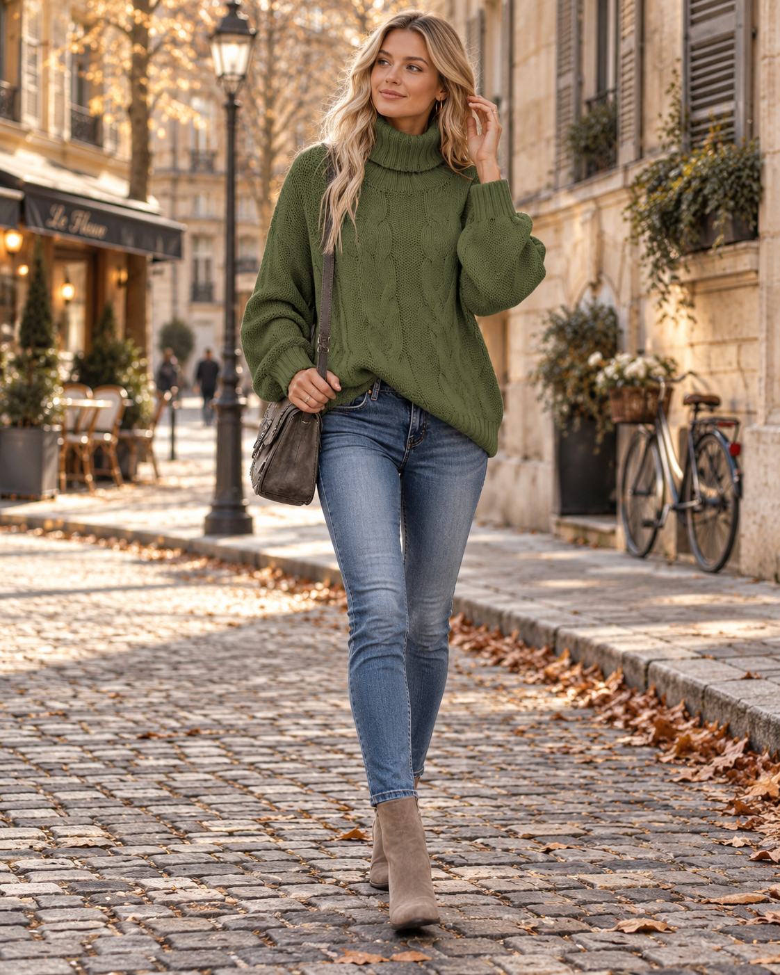 Alice Women's Cable Knit Turtleneck Jumper – Oversized Batwing Sleeve Cropped Sweater