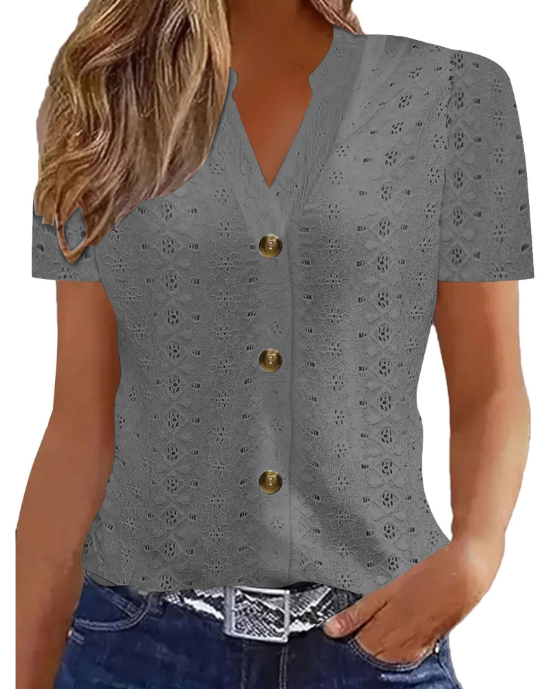 Seraphina Women's Linen Blend Polo Top – Short Sleeve Button Front Blouse