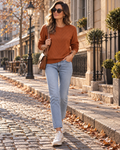 Margot Women's Eyelet Knit Jumper – Crew Neck Long Sleeve Lightweight Sweater