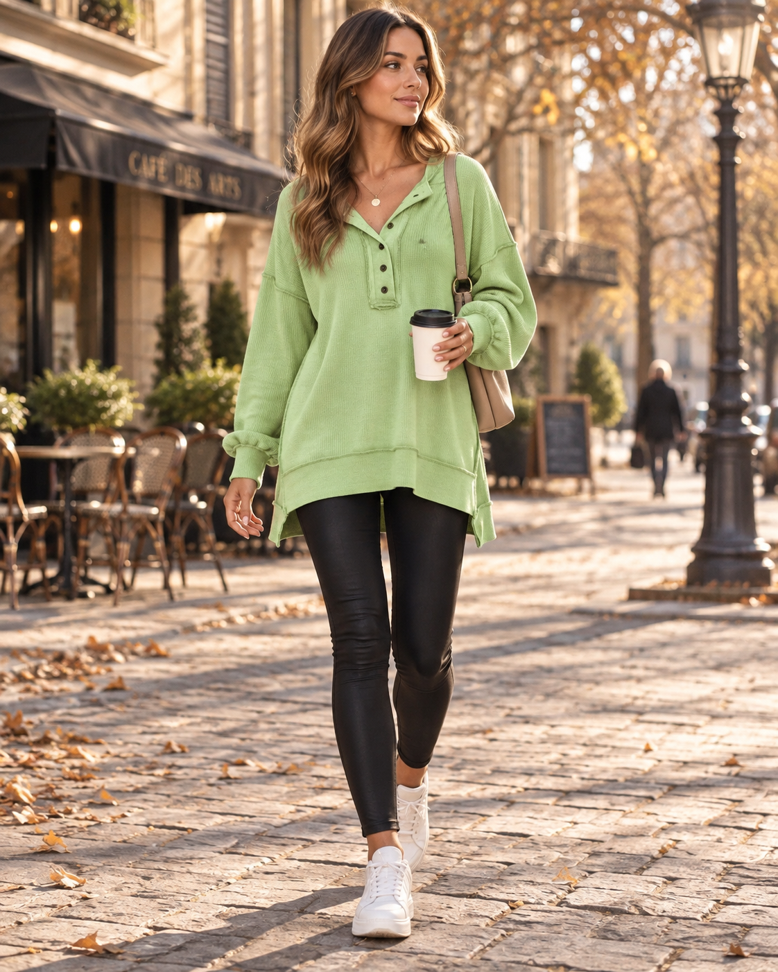 Ruth Women's Henley Sweatshirt – V-Neck Button Patchwork Oversized Long Sleeve Pullover