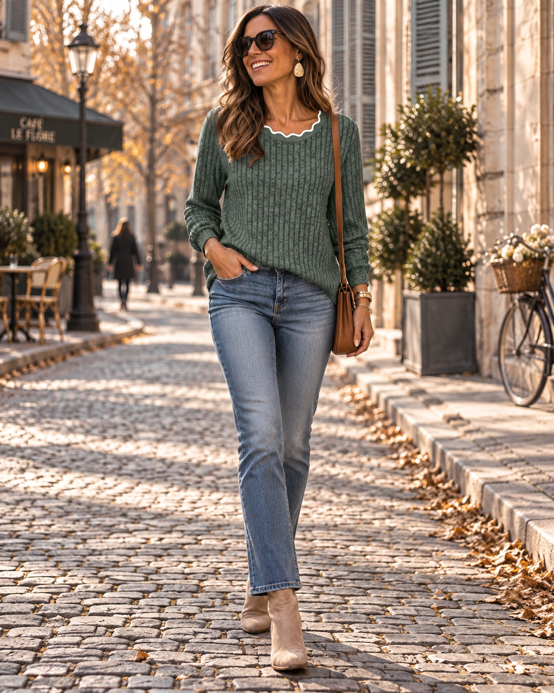 Primrose Women's Scallop Neck Jumper – Lightweight Long Sleeve Relaxed Sweater