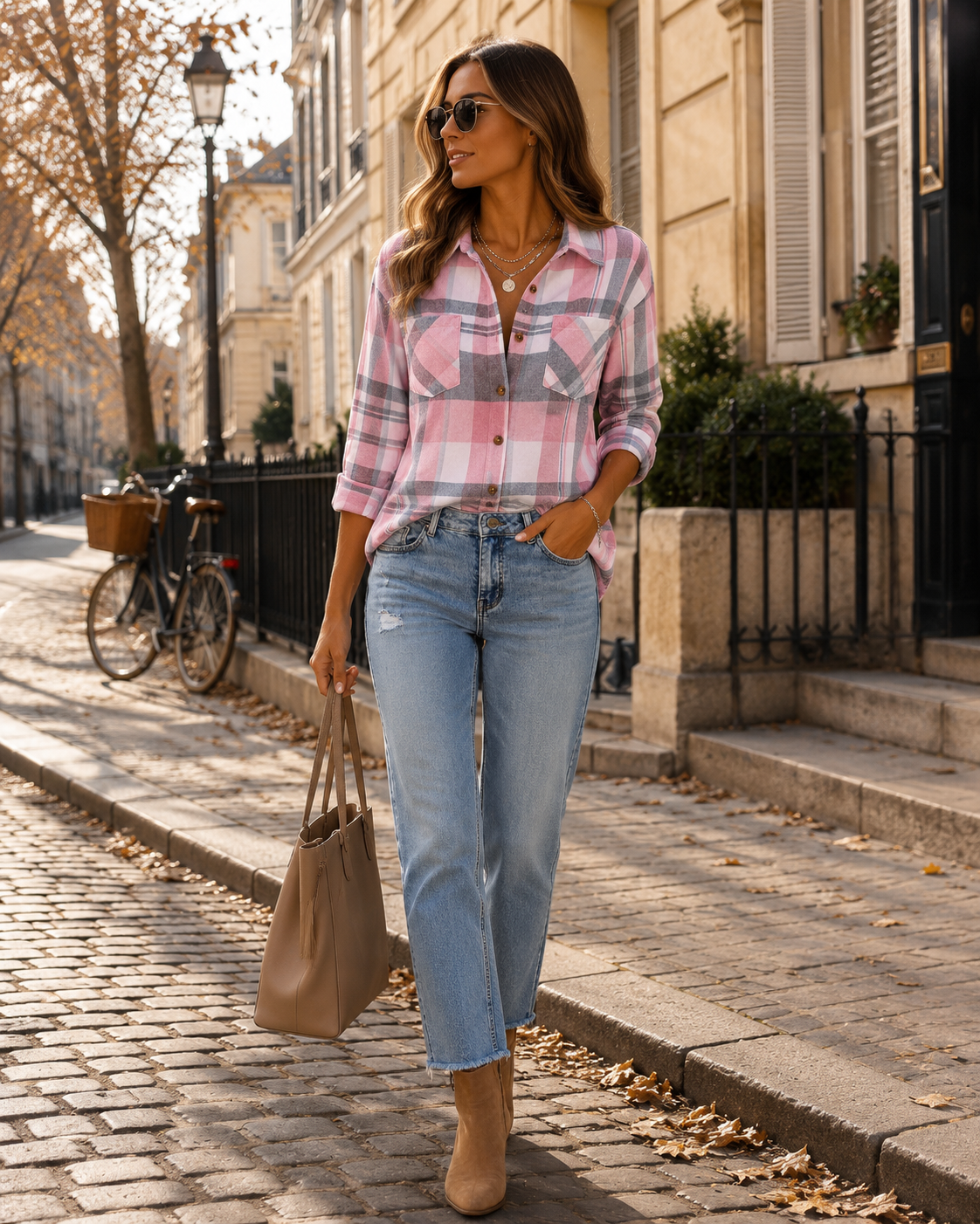 Verity Women's Plaid Shirt – Oversized Button-Down Flannel with Chest Pockets