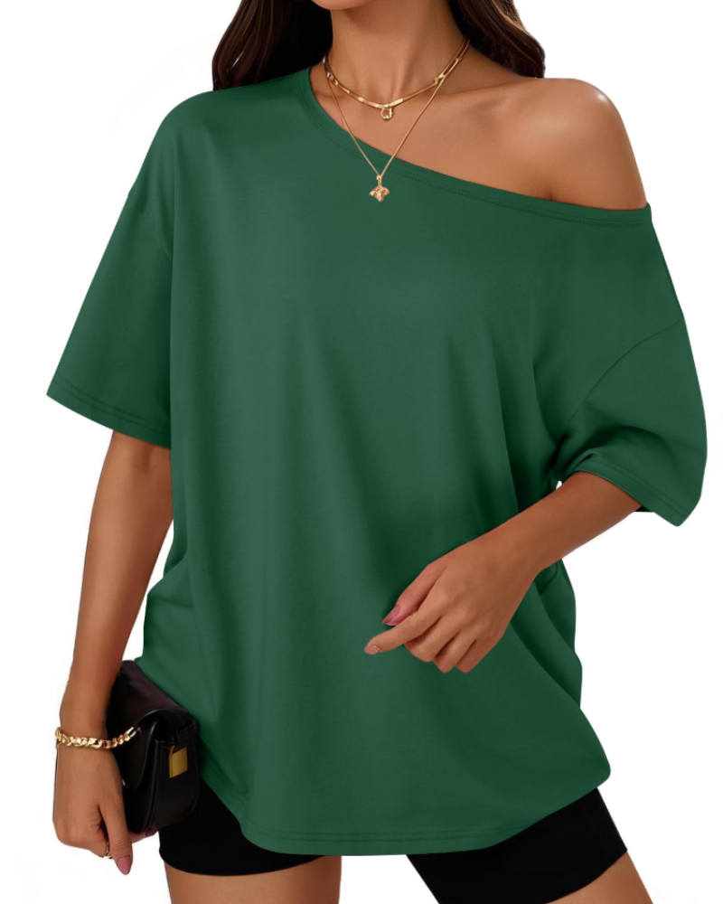 Erin Women's Off Shoulder T-Shirt – Short Sleeve Oversized Casual Summer Top