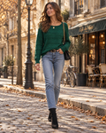 Esther Women's Hollow Knit Jumper – Crew Neck Striped Oversized Drop Shoulder Sweater