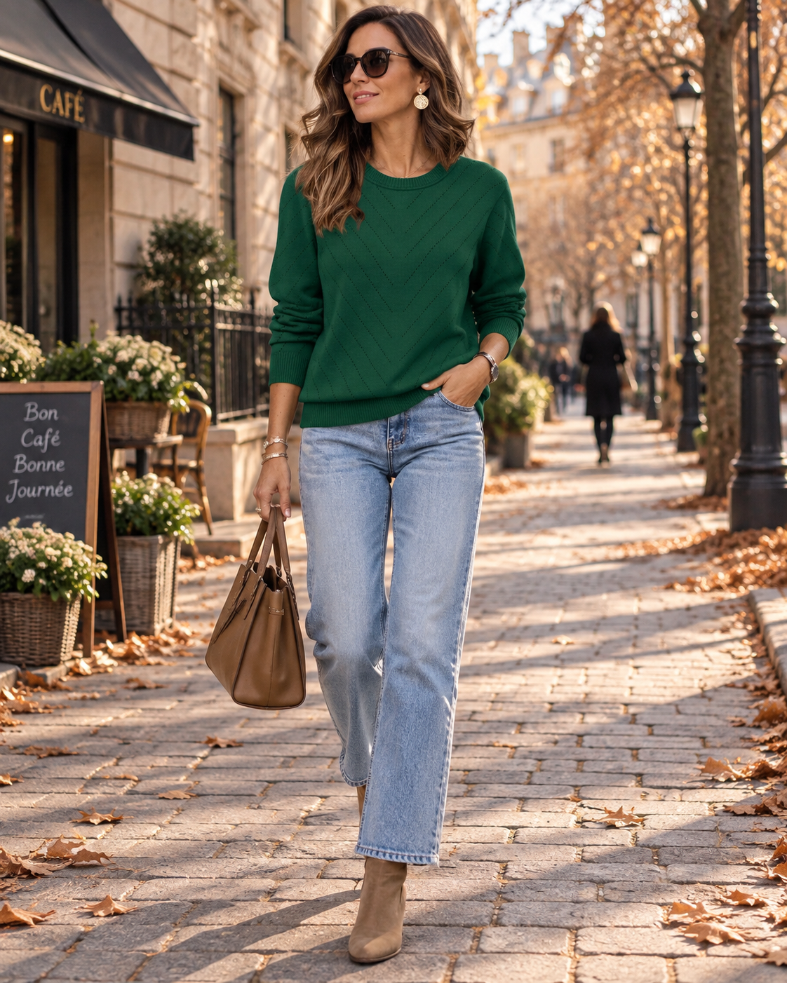 Margot Women's Eyelet Knit Jumper – Crew Neck Long Sleeve Lightweight Sweater