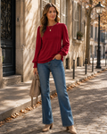 Adeline Women's Pleated Top – Long Sleeve Crew Neck Blouse with Smocked Cuffs