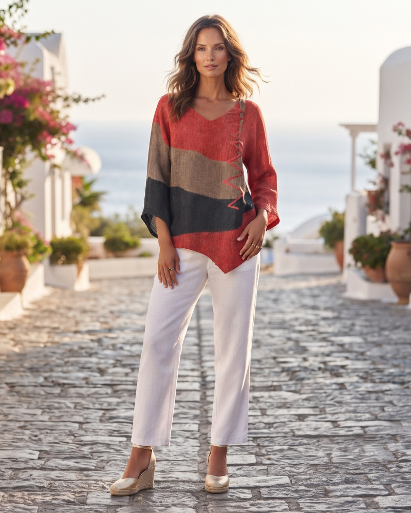 Rhiannon Women's Colour-Block V-Neck Top – Lightweight Flattering Everyday Fit