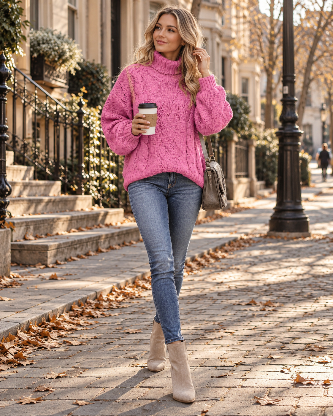 Alice Women's Cable Knit Turtleneck Jumper – Oversized Batwing Sleeve Cropped Sweater