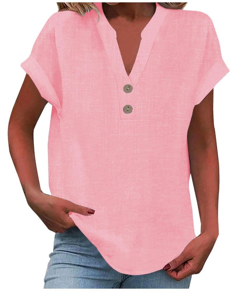 Elora Women's Casual V Neck T-Shirt – Short Sleeve Everyday Summer Top