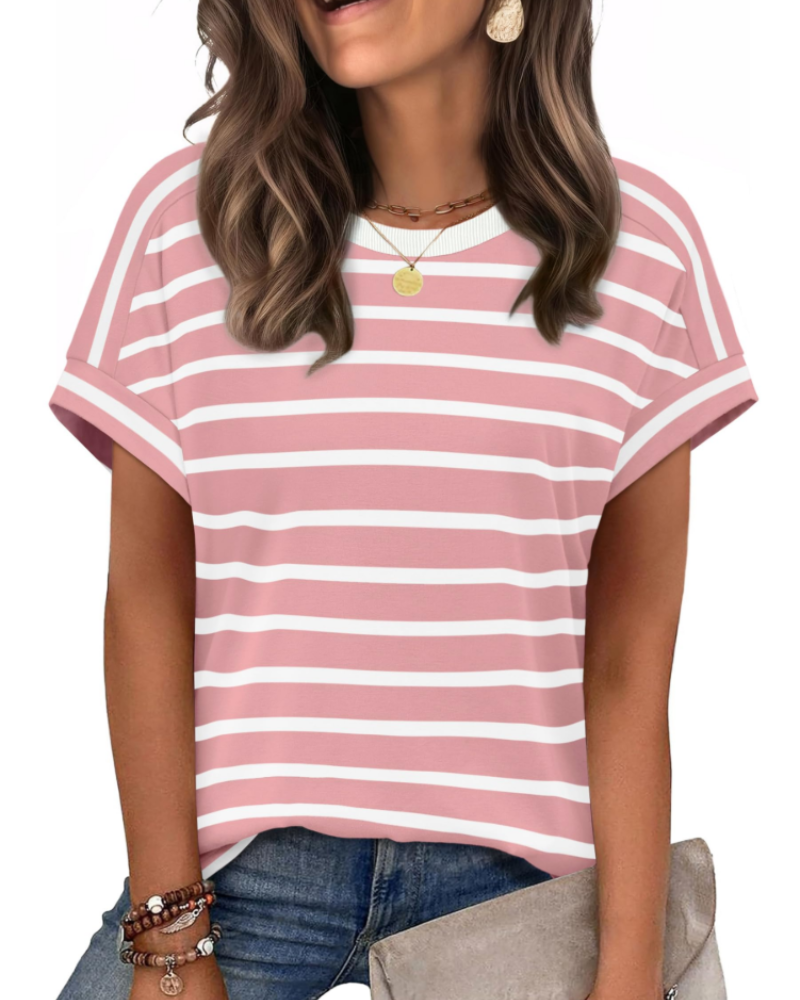 Piper Women's Cap Sleeve T-Shirt – Crew Neck Loose Fit Casual Summer Top
