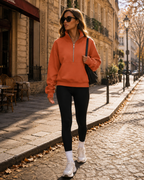 Ottilie Women's Half-Zip Hoodie – Fleece-Lined Cropped Sweatshirt with Thumb Holes
