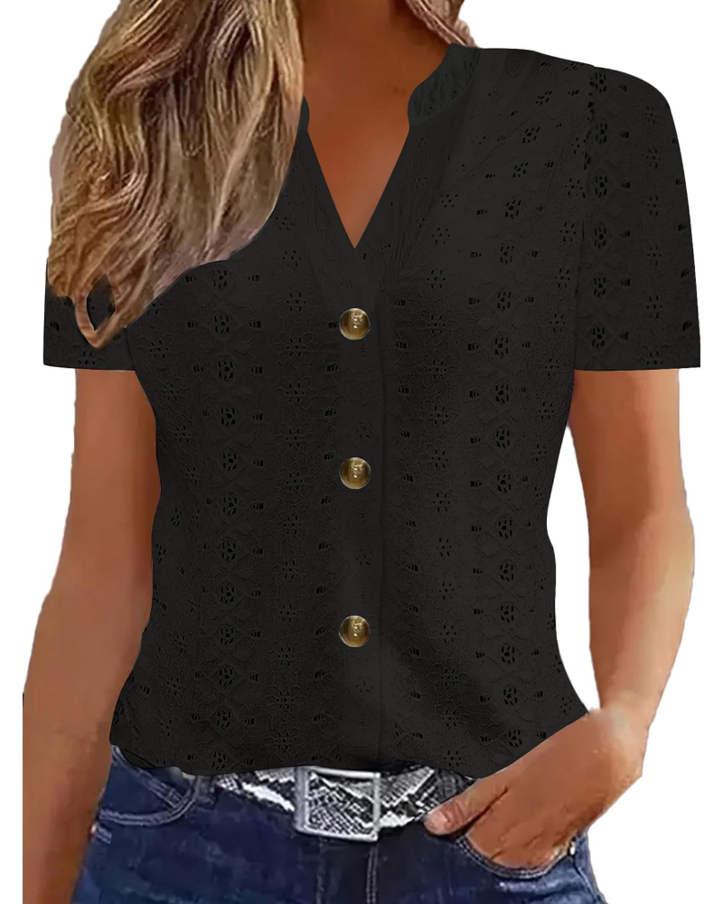 Seraphina Women's Linen Blend Polo Top – Short Sleeve Button Front Blouse