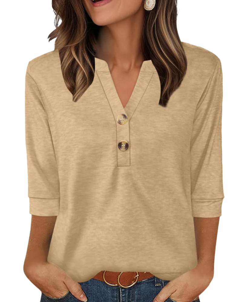 Lorelei Women's V Neck Blouse – Long Sleeve Casual Split Neck Top