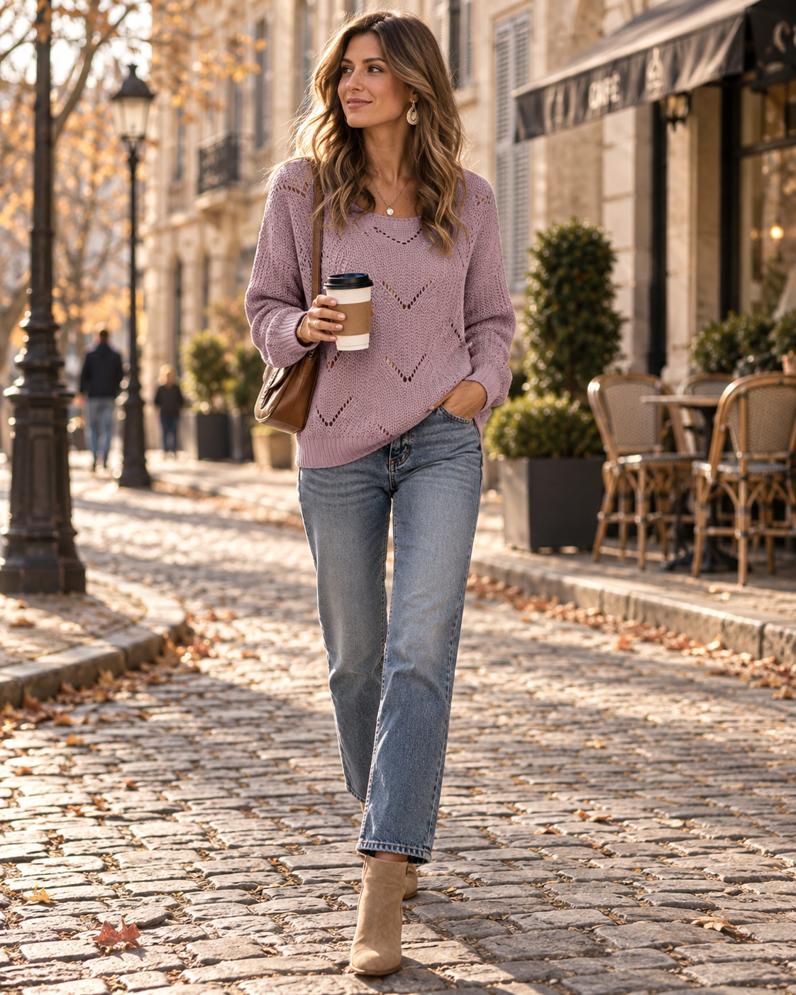 Audrey Women's Hollow Knit Jumper – Convertible Crew Neck Off-Shoulder Loose Sweater