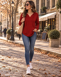 Linnea Women's V-Neck Hoodie – Long Sleeve Relaxed High-Low Pullover Top