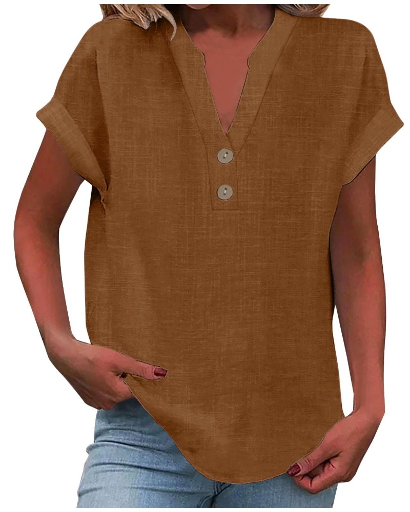 Elora Women's Casual V Neck T-Shirt – Short Sleeve Everyday Summer Top