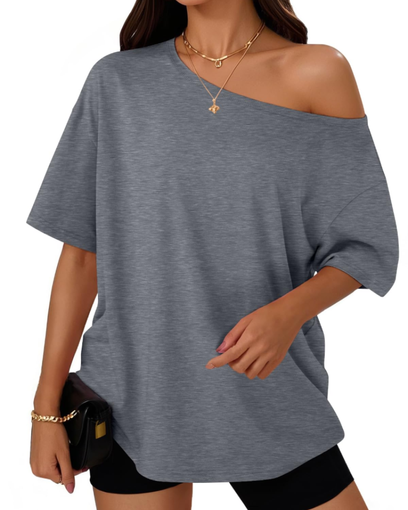 Erin Women's Off Shoulder T-Shirt – Short Sleeve Oversized Casual Summer Top