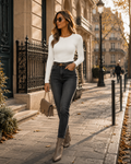 Tabitha Women's Long Sleeve Top – Slim Fit Crew Neck Stretch T-Shirt