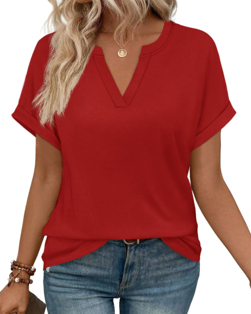 Sadie Women's V Neck T-Shirt – Short Sleeve Loose Fit Casual Tunic Top