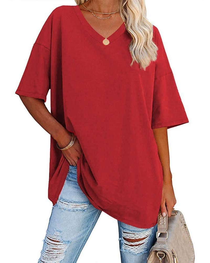 Wren Women's Oversized V Neck T-Shirt – Half Sleeve Casual Baseball Style Top