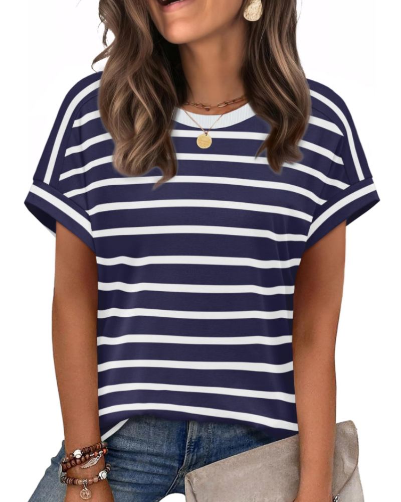 Piper Women's Cap Sleeve T-Shirt – Crew Neck Loose Fit Casual Summer Top